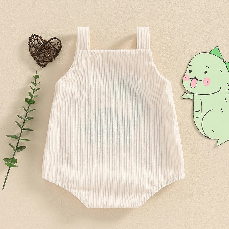 Baby Girls Boys Summer Romper Sleeveless Dinosaur Shark Rainbow Embroidery Button Ribbed Tank Top Overalls Romper