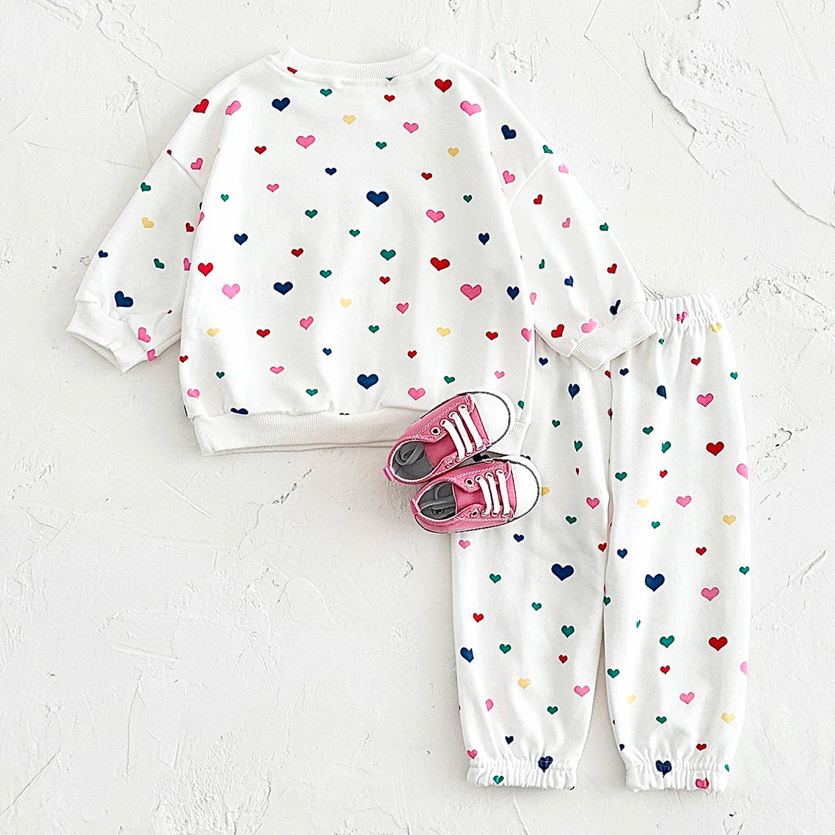 Baby Toddler Girl 2Pcs Heart Print Long Sleeve Top + Pants Jogger Set Outfit