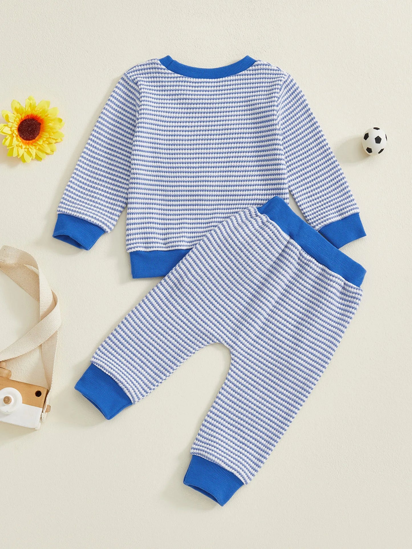 Baby Toddler Boys 2Pcs Fall Striped Outfit Letter Embroidery Long Sleeve Top and Elastic Pants Jogger Set
