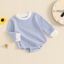 Load image into Gallery viewer, Baby Boys Girls Waffle Romper Casual Stripe Print Long Sleeve Jumpsuit
