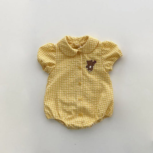 Puff Sleeve Embroidery One Piece Girl Bodysuit Romper