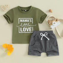 Load image into Gallery viewer, Toddler Baby Boy Girls 2Pcs Mama&#39;s Little Love Summer Outfits Short Sleeve Letter Print T-Shirt + Pocket Shorts Clothes Set
