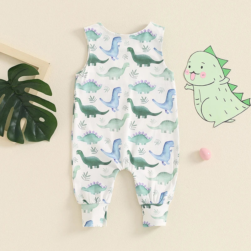 Baby Boys Romper Overalls Casual Summer Dinosaur/Tractor Print Sleeveless Jumpsuit