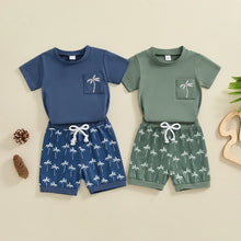 Load image into Gallery viewer, Baby Toddler Boys 2Pcs Summer Outfit Short Sleeve Palm Tree Embroidery Pocket Top + Shorts Set
