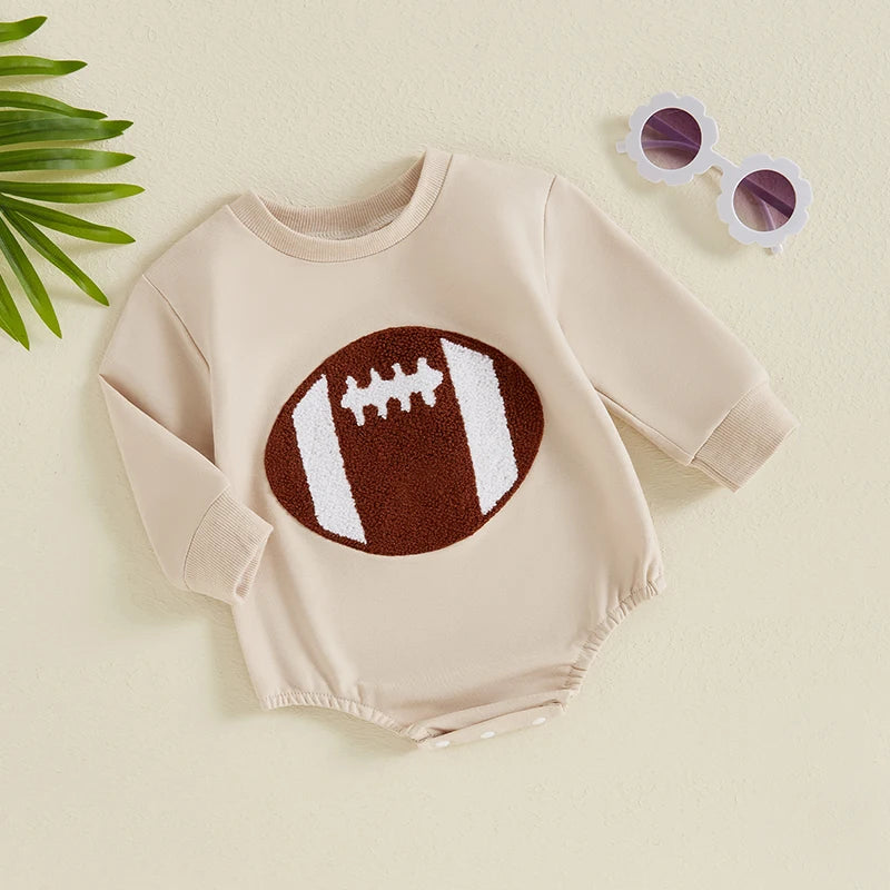 Baby Boy Girl Bodysuit Football Embroidered Long Sleeve Fall Jumpsuit Romper