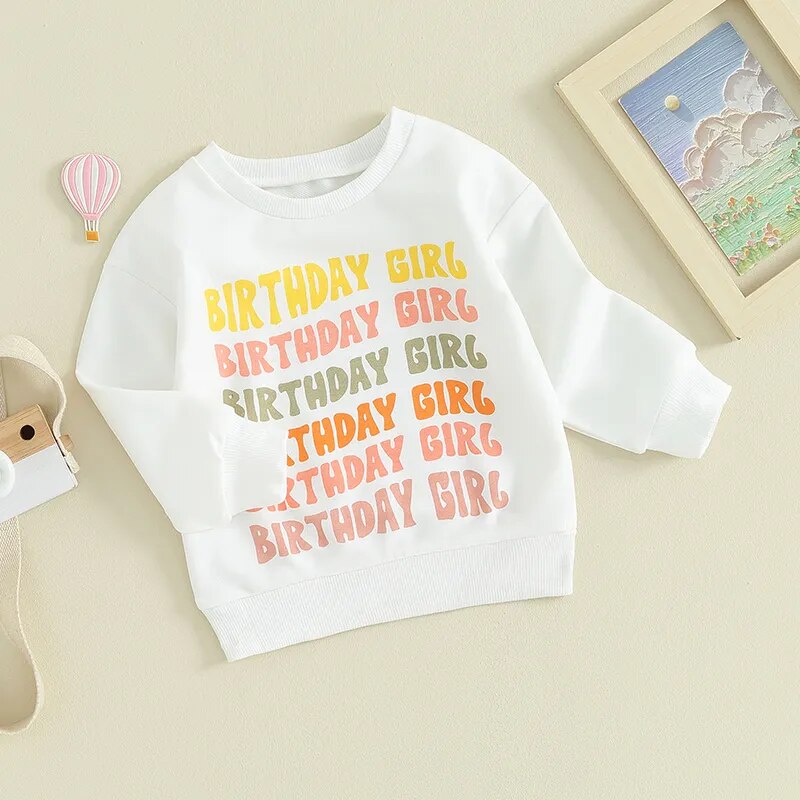 Baby Toddler Boys Girls Birthday Boy Birthday Girl Letters Print Long Sleeve Round Neck Top