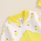 Baby Boys Girls 2Pcs Duck Outfit Long Sleeve Full Length Footed Jumpsuit Romper Duck Hat Set