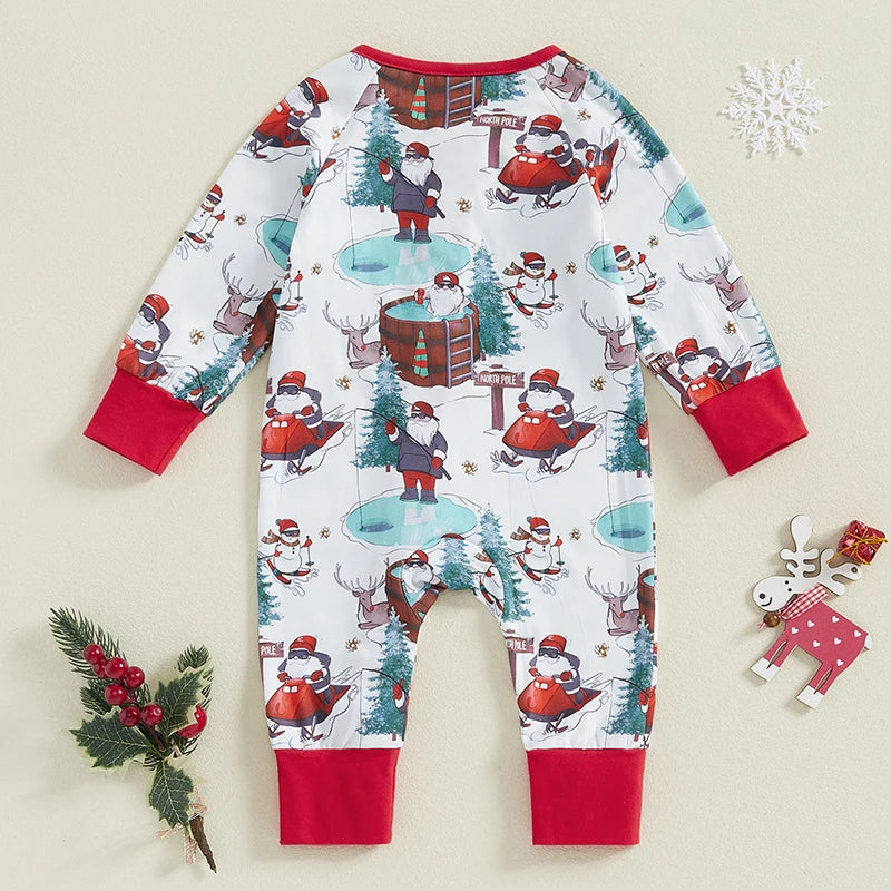 Baby Toddler Girls Boys Rompers Christmas Clothes Santa Print Long Sleeve Jumpsuit