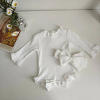 Ruffle Neck Long Sleeve Bodysuit Romper Set