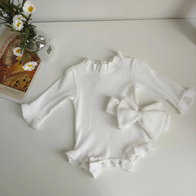 Ruffle Neck Long Sleeve Bodysuit Romper Set