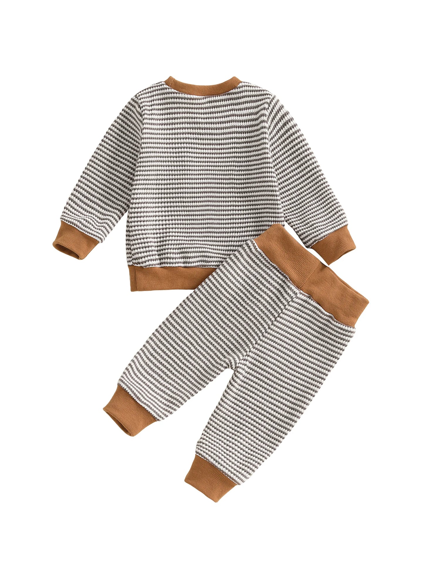 Baby Toddler Boys 2Pcs Autumn Long Sleeve O Neck Football Embroidery Top Striped Pants Jogger Set