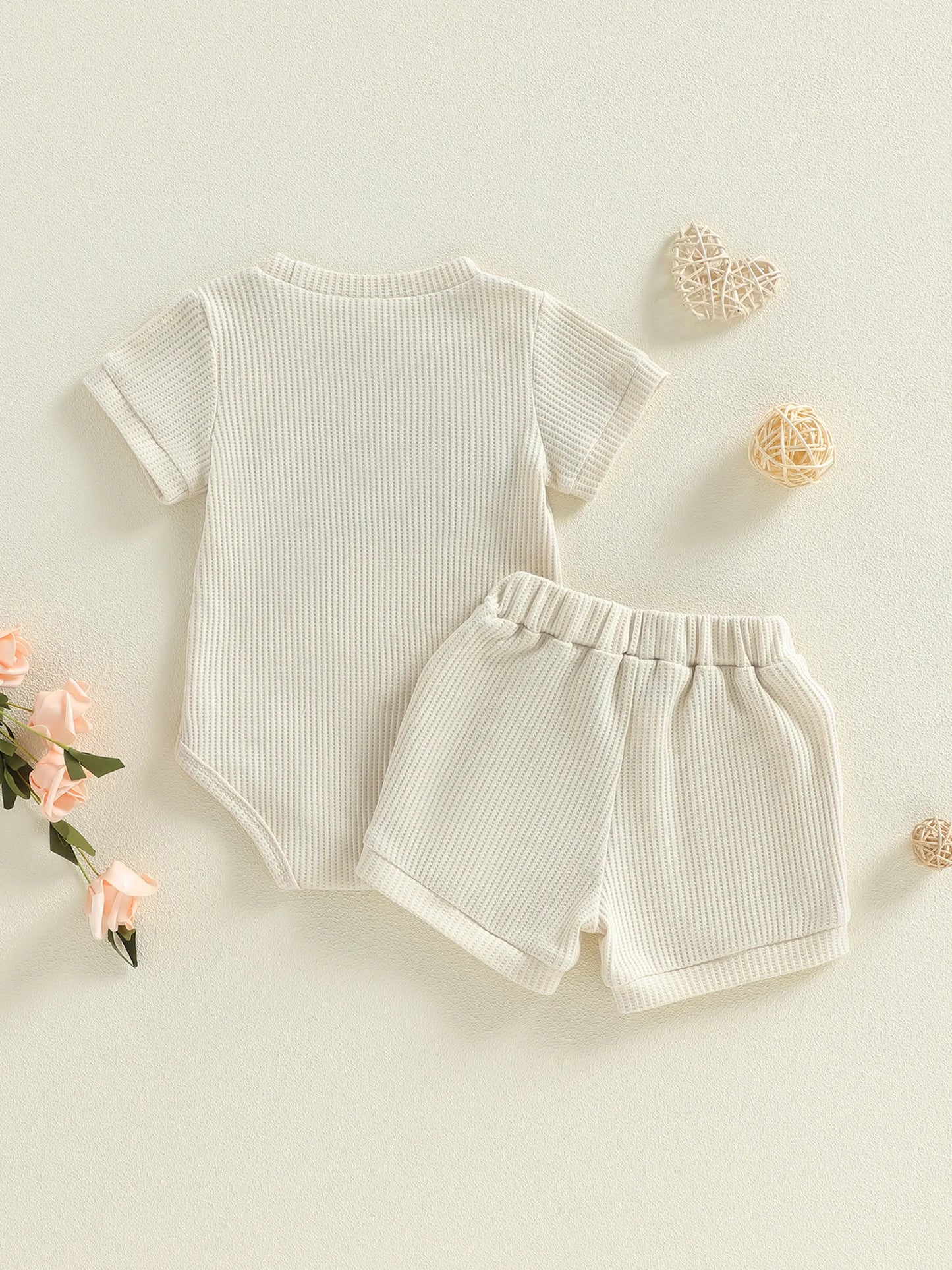 Baby Boy 2Pcs Mommy's Little Man Summer Outfit Letter Embroidery Short Sleeve Crew Neck Romper Solid Elastic Waist Shorts 2 Piece Set