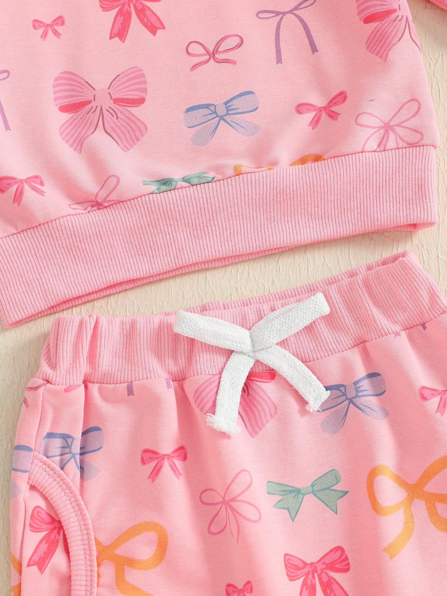 Baby Toddler Girls 2Pcs Fall Outfits Bow Print Ruffled Long Sleeve Top and Elastic Pants Jogger Set