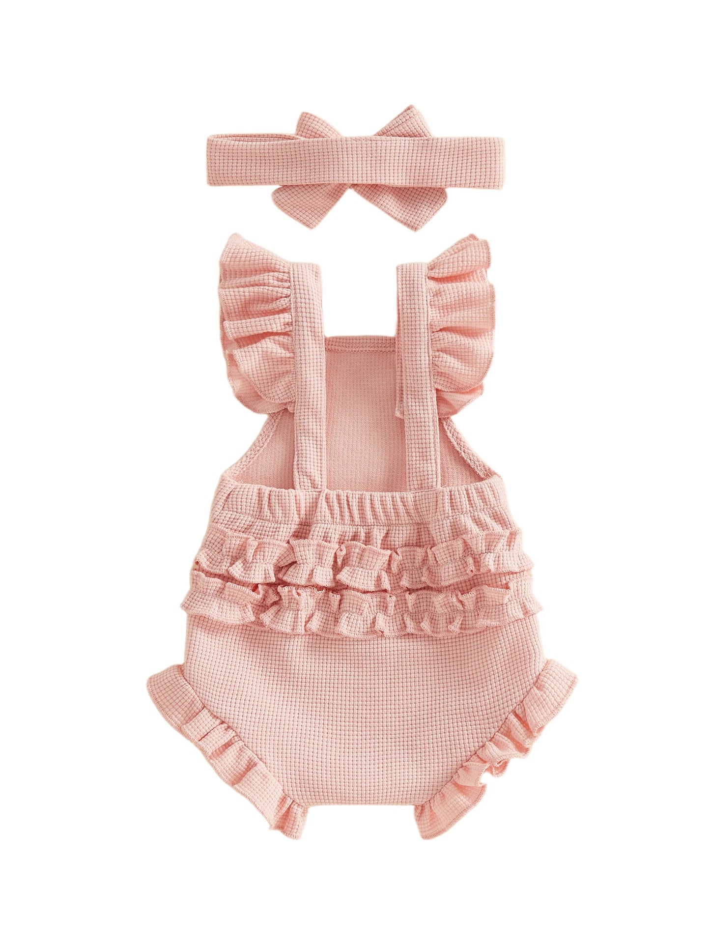 Baby Girl 2Pcs Spring Summer Outfits Ruffle Sleeveless Solid Color Romper with Headband Set