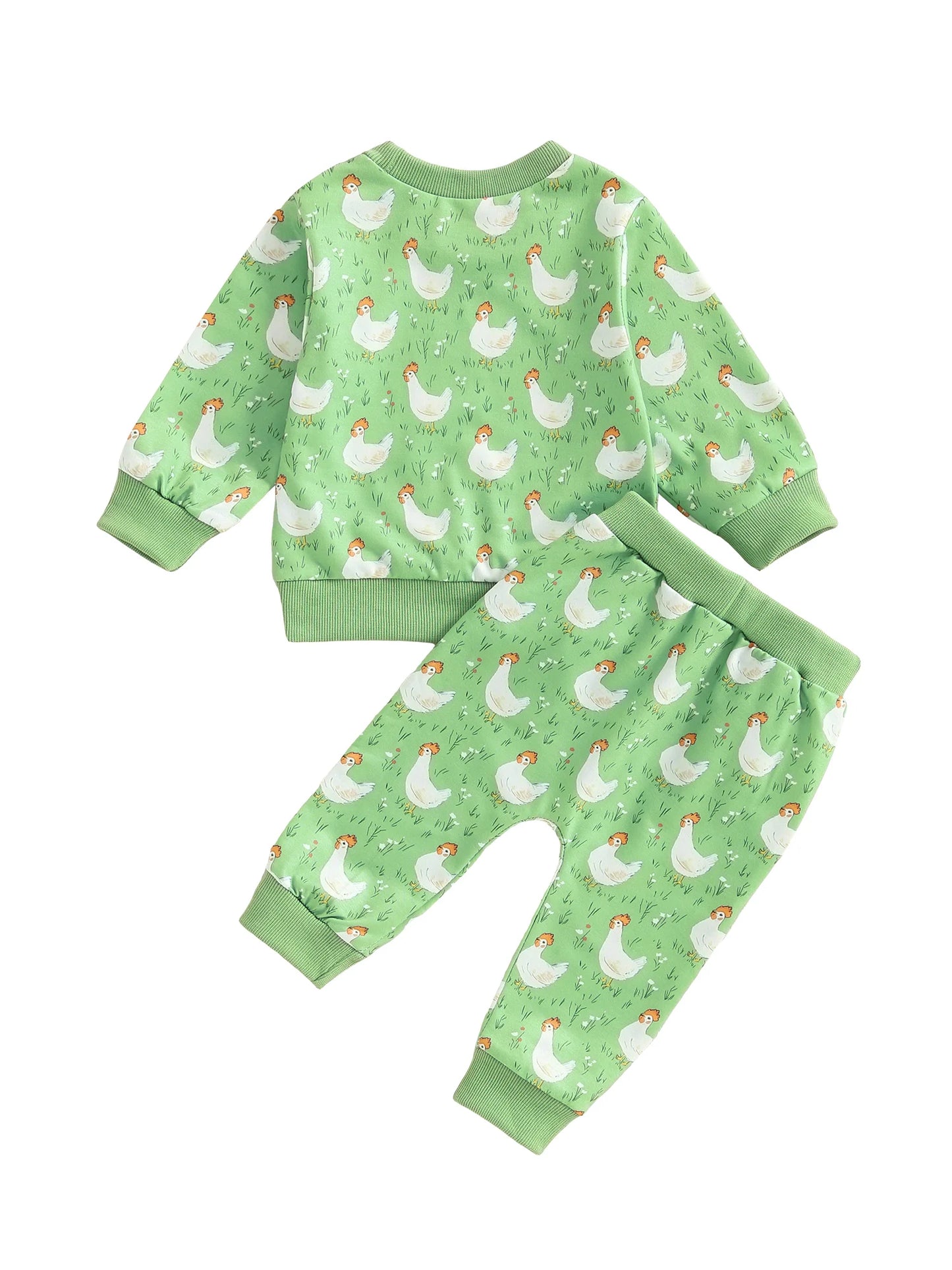 Baby Toddler Boys Girls 2Pcs Fall Outfit Long Sleeve Farm Chicken Print Top Jogger Pants Set