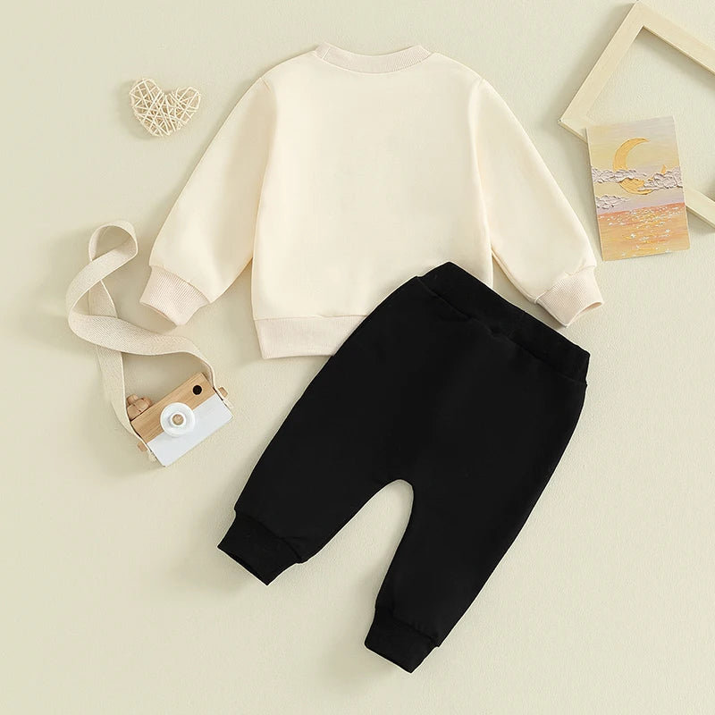 Toddler Baby Boy Girl 2Pcs Valentine's Day Outfits Long Sleeve Heart Littlest Valentine Letter Print Top and Pants Set