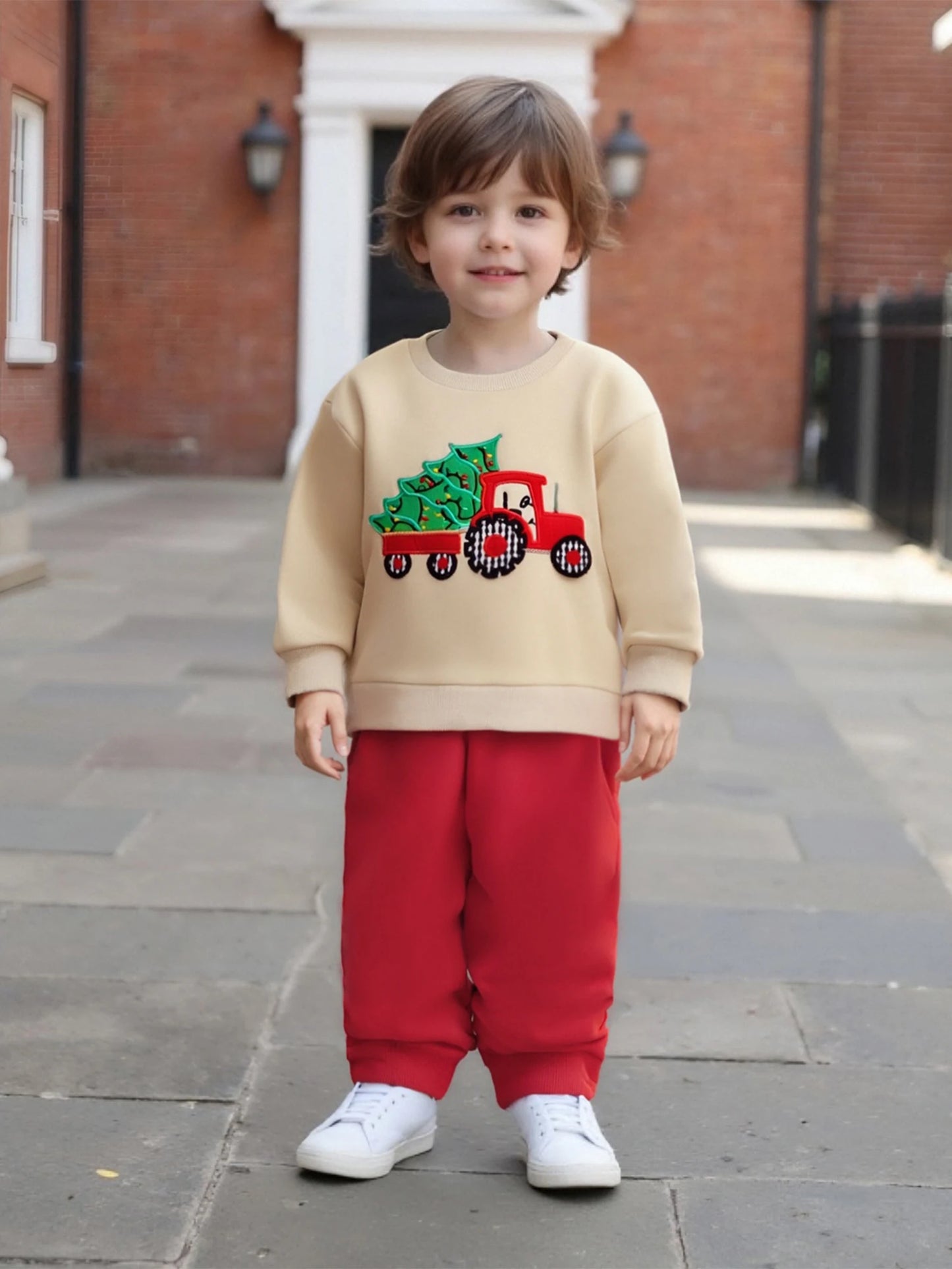 Baby Toddler Boys 2Pcs Christmas Set Truck and Christmas Tree Long Sleeve Round Neck Pullover Top Jogger Pants Set