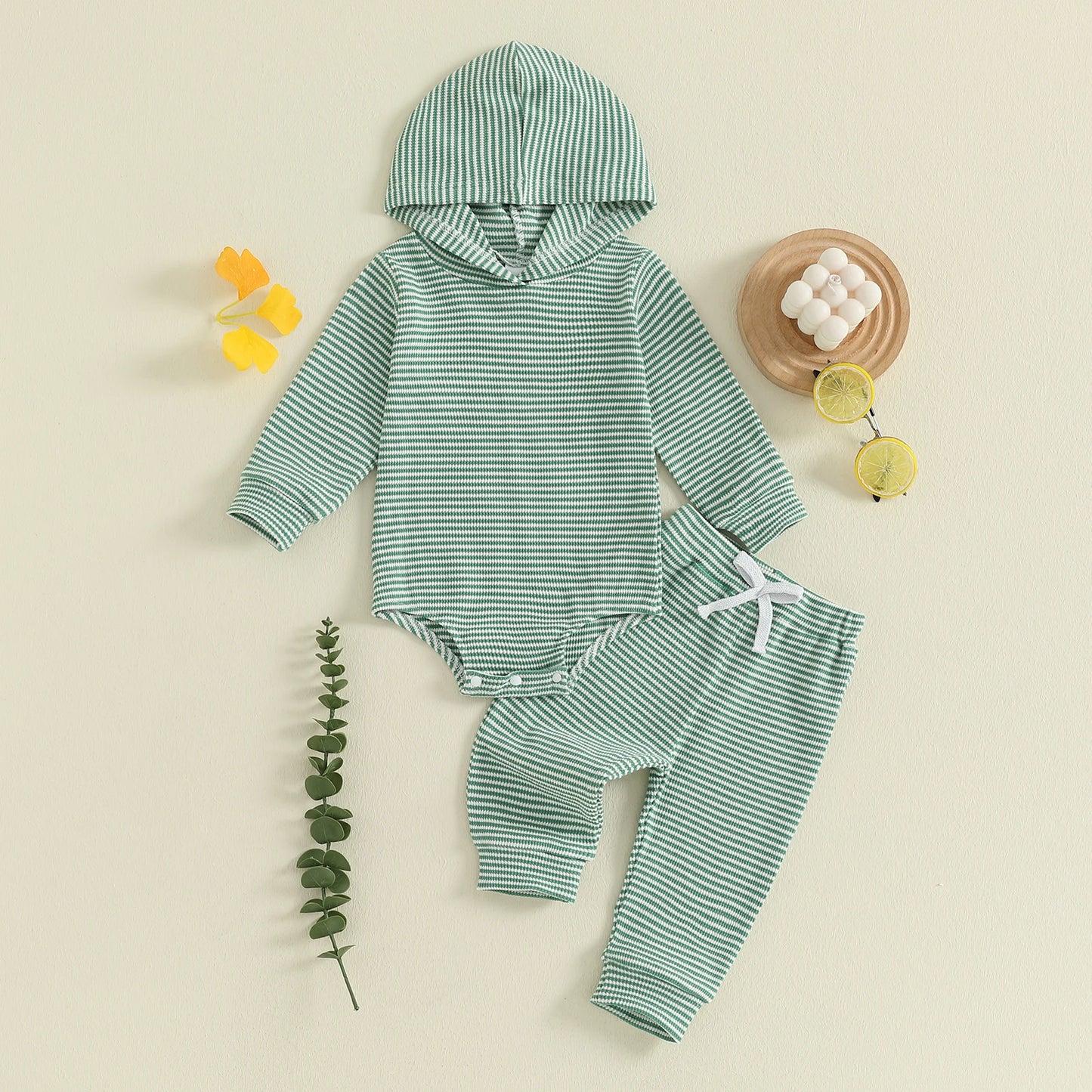 Baby Toddler Boys 2Pcs Striped Sets Fashionable Long Sleeve Hooded Romper with Jogger Pants 2Pcs Outfits