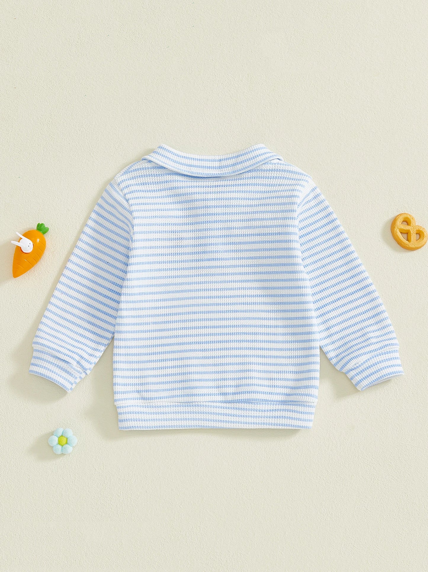 baby Toddler Boys Long Sleeve Turn-down Collar Embroidery Rabbit Striped Top Easter Clothes