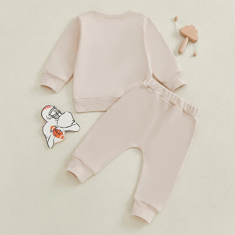 Baby Toddler Boys Girls 2Pcs Fall Outfit On Sundays We Watch Football With Daddy Letter Print Long Sleeve Top Elastic Pants Set