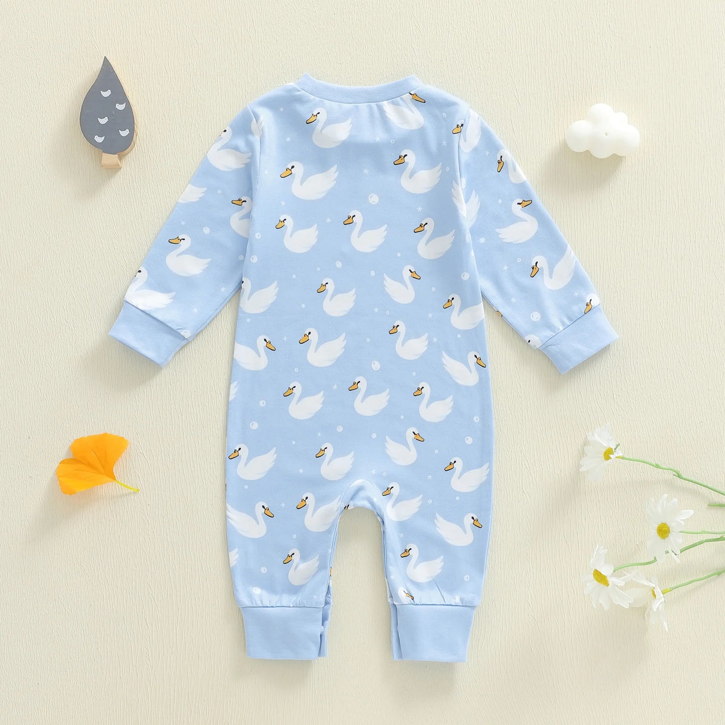 Baby Boys Girls Romper Comfortable Geese Print Crew Neck Long Sleeve Full Length Jumpsuit