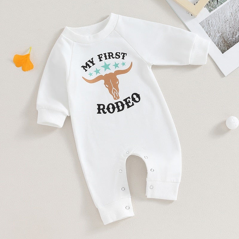 Baby Boy Girl Rompers Western Bull Head Letter Print Long Sleeve Jumpsuit Fall Clothes