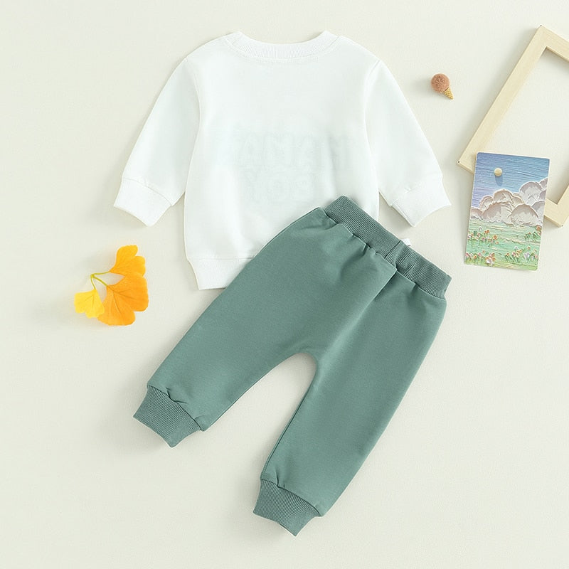 Baby Toddler Boys Girls 2Pcs Fall Clothes Sets Long Sleeve Mamas Boy Embroidery Tops Pant