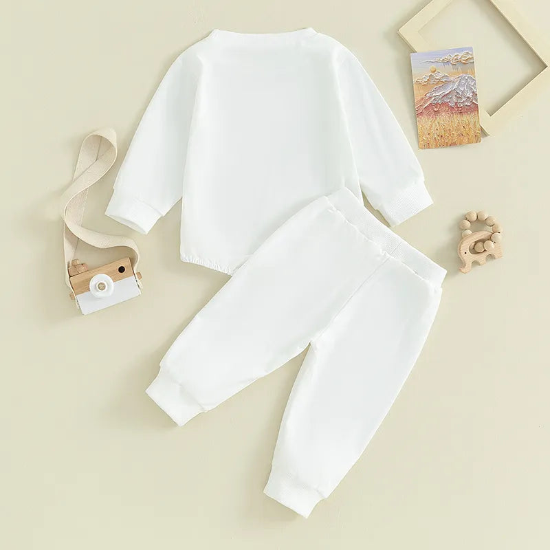 Baby Fall Outfits Girl Boy 2Pcs Solid Color Crewneck Pocket Oversized Long Sleeve Romper Pants Set