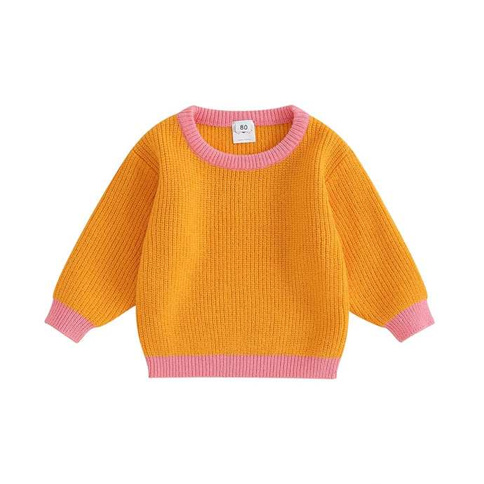 Baby Toddler Girls Boys Autumn Knit Sweater Long Sleeve Crewneck Contrast Color Knitwear Pullover Tops