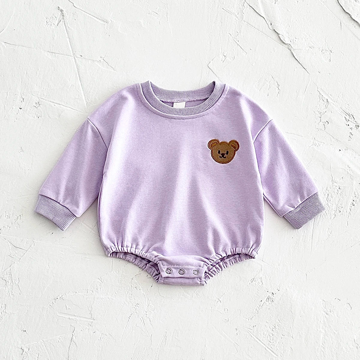 Baby Boys Girls Bubble Romper Long Sleeve Bear Embroidery Bodysuit