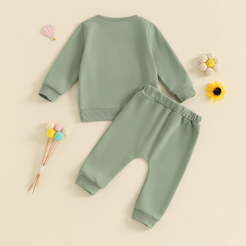 Baby Toddler Girls 2Pcs Outfit Embroidery Rainbow Long Sleeve Crew Neck Top with Elastic Waist Pants Set