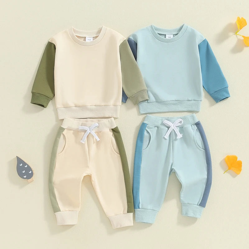 Baby Toddler Boys 2Pcs Fall Outfit Contrast Color Long Sleeve Top and Long Pants Set