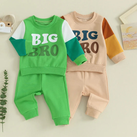 Toddler Baby Boy 2Pcs Brother Matching Outfit Big Bro Letters Long Sleeve Top Pants Set