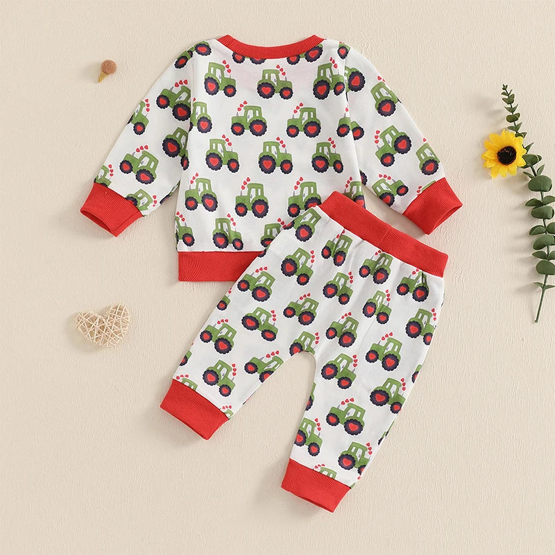 Baby Toddler Boys 2Pcs Outfit Long Sleeve Tractor Print Top and Pants Jogger Set