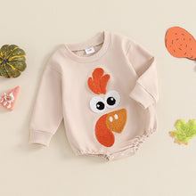 Load image into Gallery viewer, Baby Boys Girls Thanksgiving Romper Turkey Embroidery Long Sleeve Round Neck Bubble Jumpsuit
