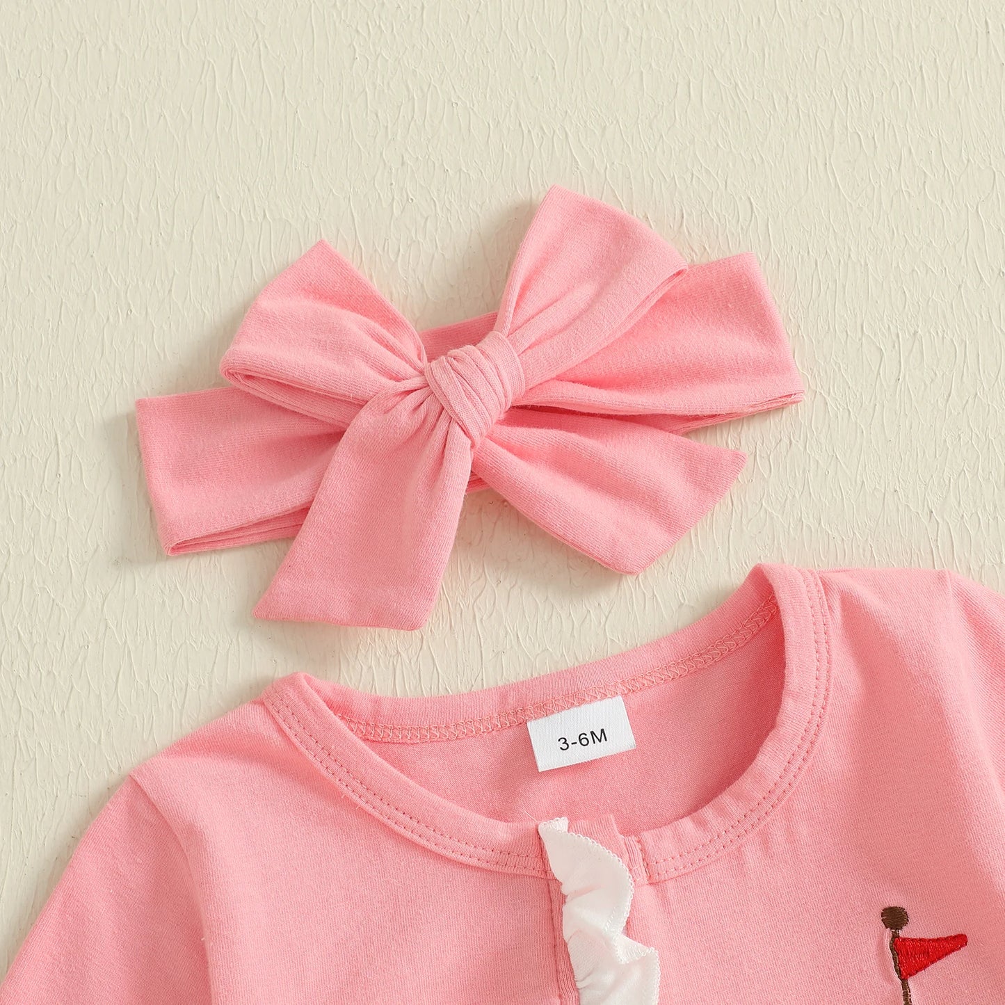 Baby Girls 2Pcs Footies Rompers Golf Embroidered Long Sleeve Round Neck Infant Fall Jumpsuits with Headband Set