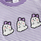 Baby Girls Boys Halloween Striped Romper Pumpkin/Ghost Embroidery Long Sleeve Jumpsuit