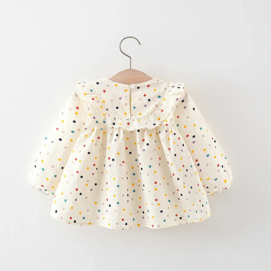 Embroidered Long Sleeve Flower Polka Dress