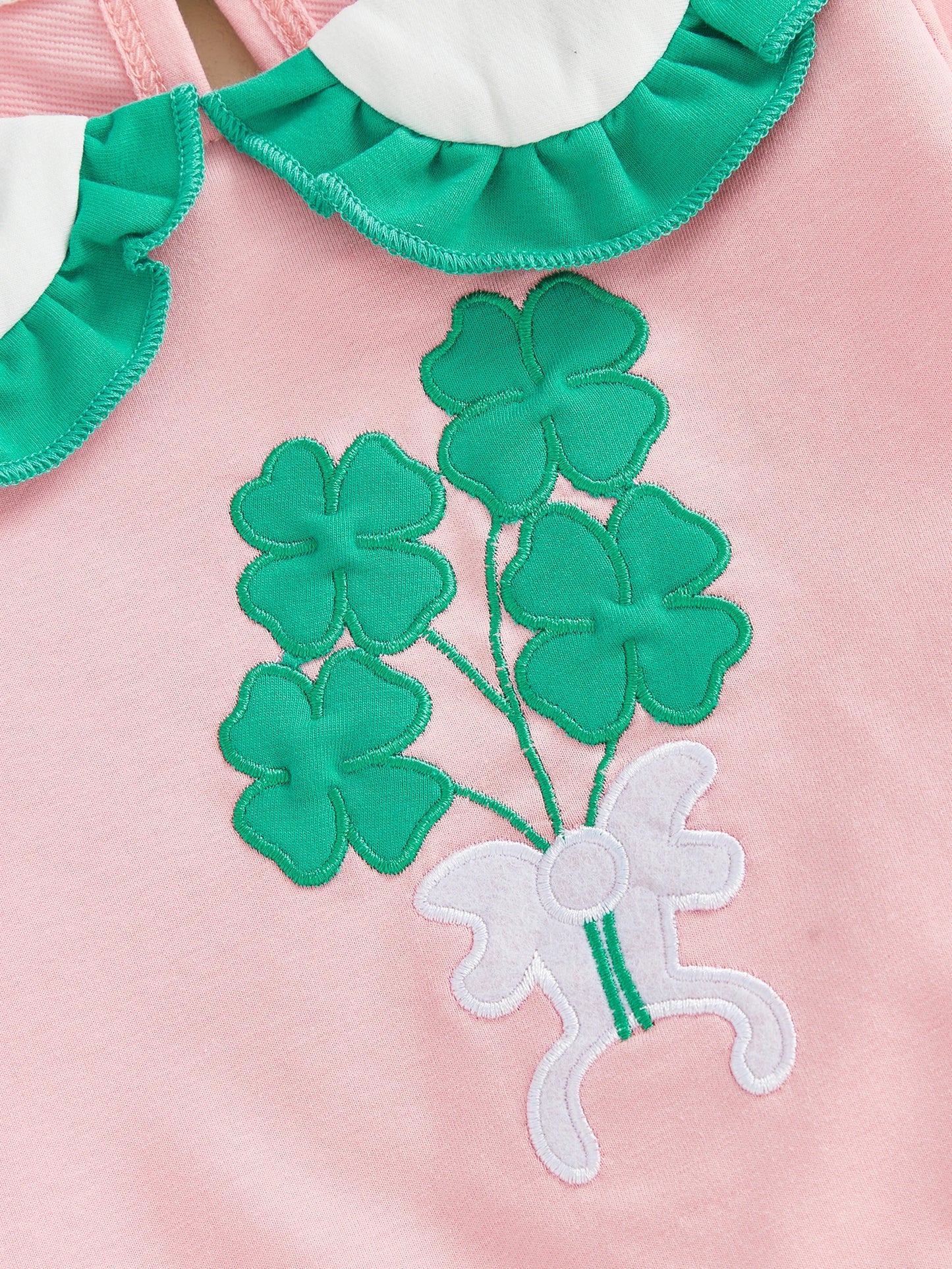 Baby Toddler Girl 2Pcs Spring Outfit Clover Bow Embroidered Doll Collar Top and Flare Pants 2 Piece Set