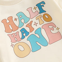 Load image into Gallery viewer, Baby Girls Boys Half Way To One Bubble Romper Half Birthday Clothes Letter Long Sleeve Fall Bodysuit
