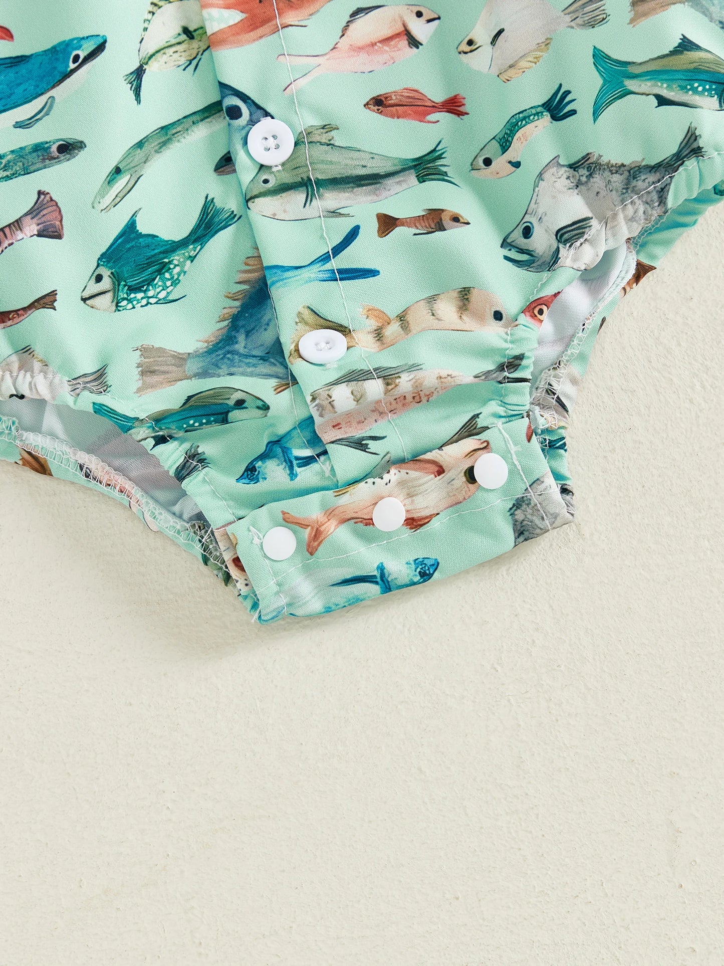 Baby Boys Girls Romper Long Sleeve Lapel Collar Fish Print Bodysuit Fall Playsuit