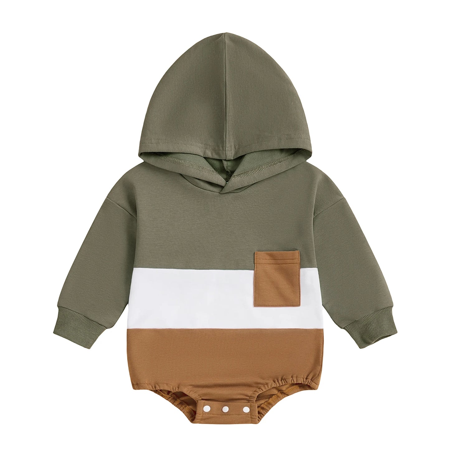 Baby Toddler Boy Autumn Hooded Romper Contrast Color Patchwork Long Sleeve Jumpsuit Cute Infant Bodysuit