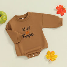 Load image into Gallery viewer, Baby Girls Boys Hello Pumpkin Halloween Thanksgiving Romper Long Sleeve Crewneck Letter Pumpkin Embroidery Casual Playsuit
