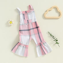 Load image into Gallery viewer, Baby Toddler Girls Plaid Overalls Casual Square Neck Sleeveless Bell Bottom Jumpsuit Romper
