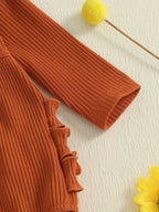 Baby Girl Pumpkin Embroidered Jumpsuit Halloween Fall Long Sleeve Round Neck Ruffle Romper
