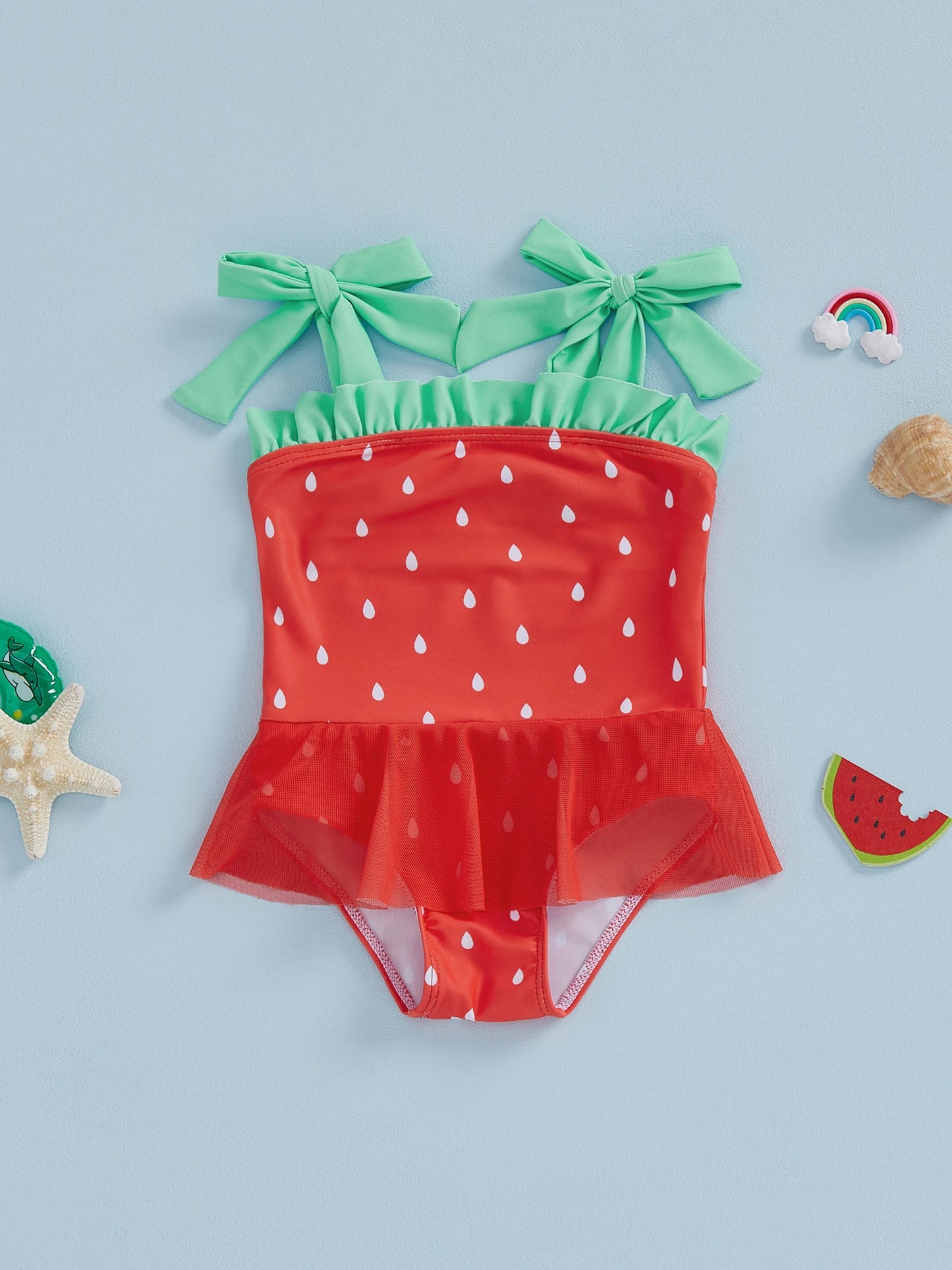 Baby Toddler Girls Swimsuit Watermelon Print Sleeveless Tie Shoulder Bathing Suit Baby Swimwear Romper