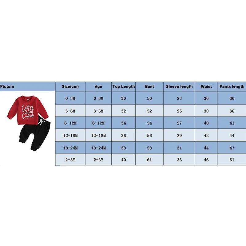 Baby Toddler Boys 2Pcs Cuter Than Cupid Valentine's Day Jogger Set Letter Print Long Sleeve Round Neck Top Pockets Long Pants Outfit Valentines