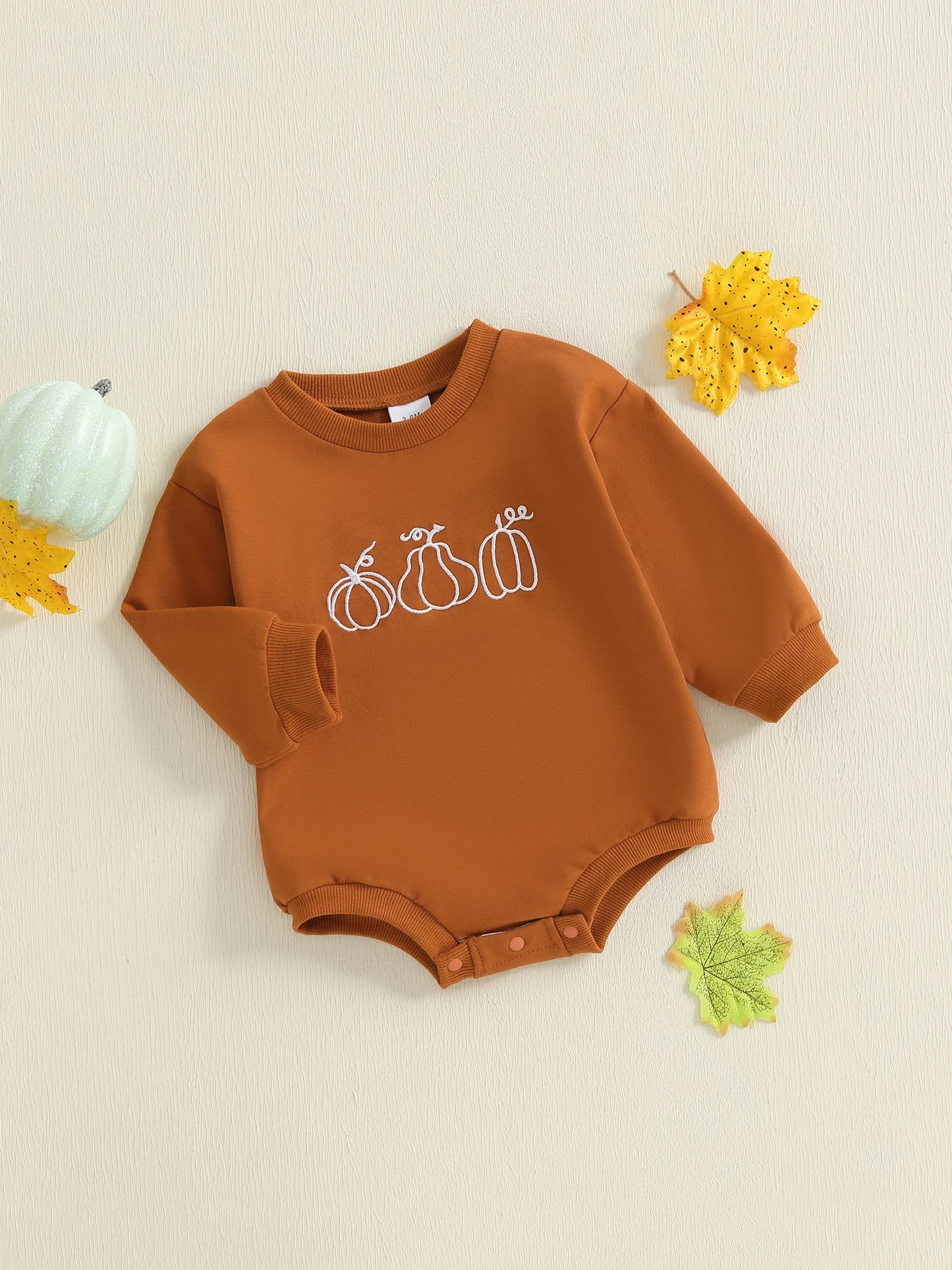 Baby Boys Girls Halloween Thanksgiving Fall Bubble Romper Casual Pumpkin Embroidery Long Sleeve Jumpsuit Toddler Cute Clothes
