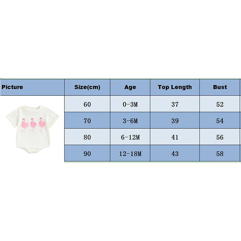 Baby Girl Short Sleeve Flamingo Embroidery Romper Jumpsuit