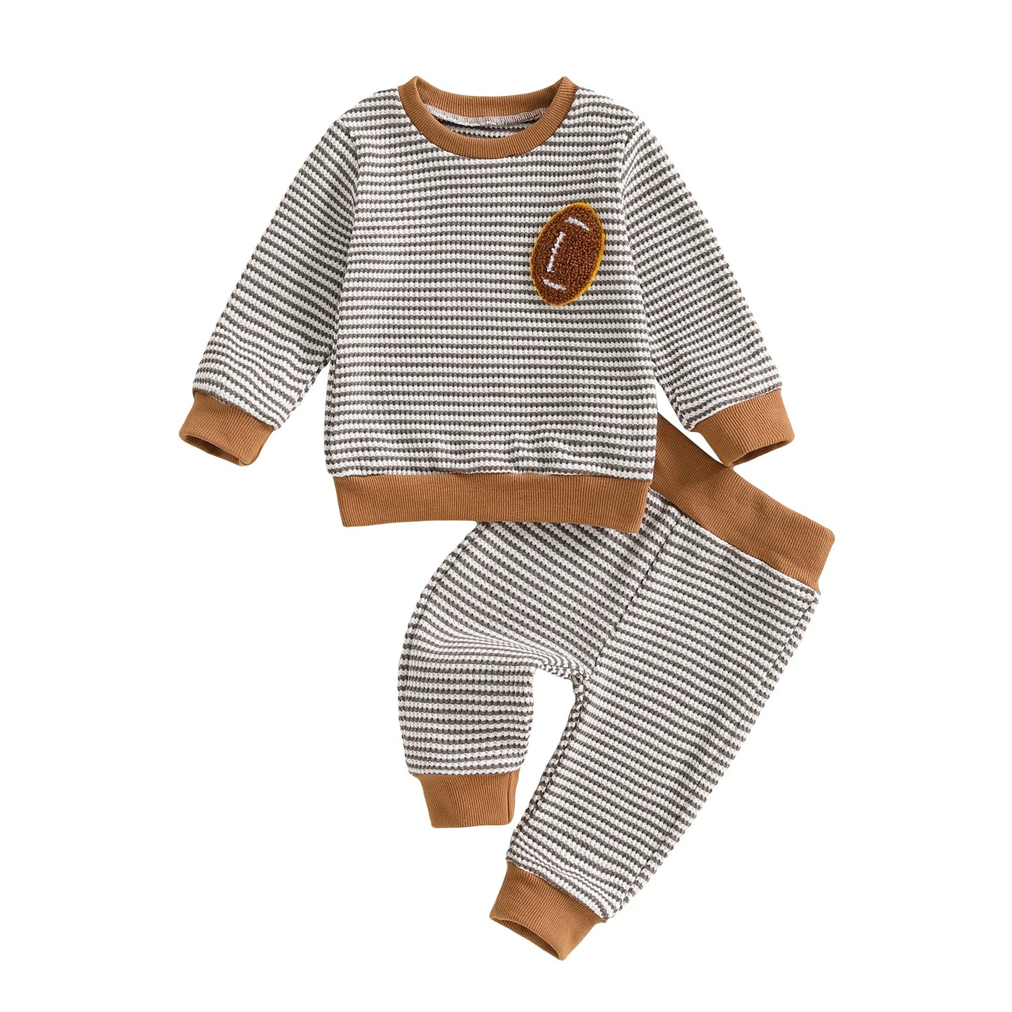 Baby Toddler Boys 2Pcs Autumn Long Sleeve O Neck Football Embroidery Top Striped Pants Jogger Set